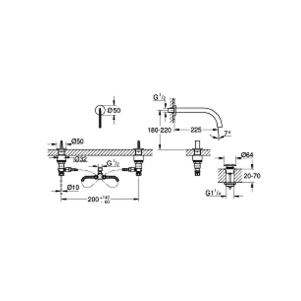 Vòi chậu nóng lạnh 3 lỗ Atrio M-size GROHE 20665SD0