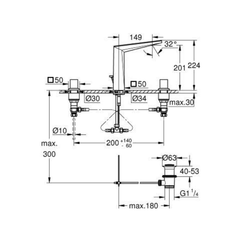 Vòi chậu nóng lạnh 3 lỗ Allure L-size GROHE 20669AL0