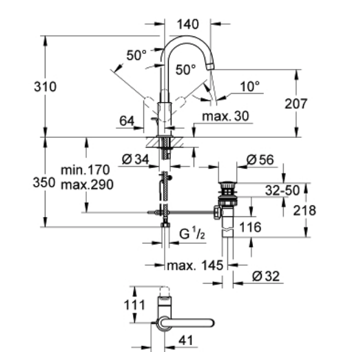 Vòi chậu nóng lạnh BauEdge M-size Grohe 23093001