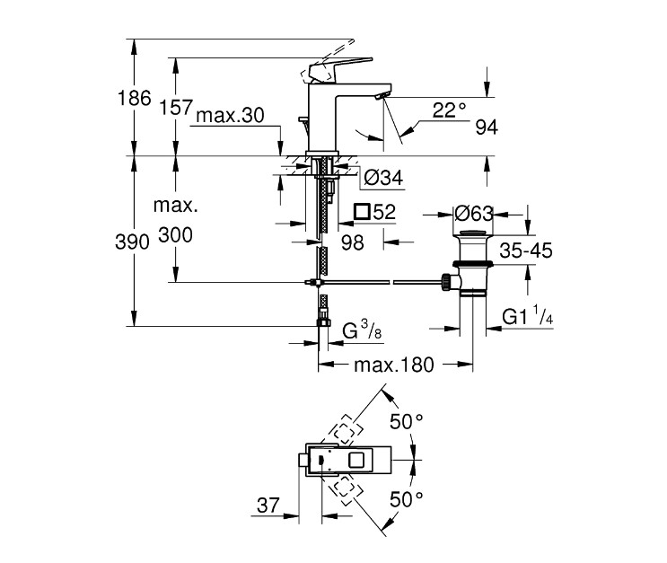 Vòi chậu nóng lạnh Eurocube S-Size Grohe 23127000