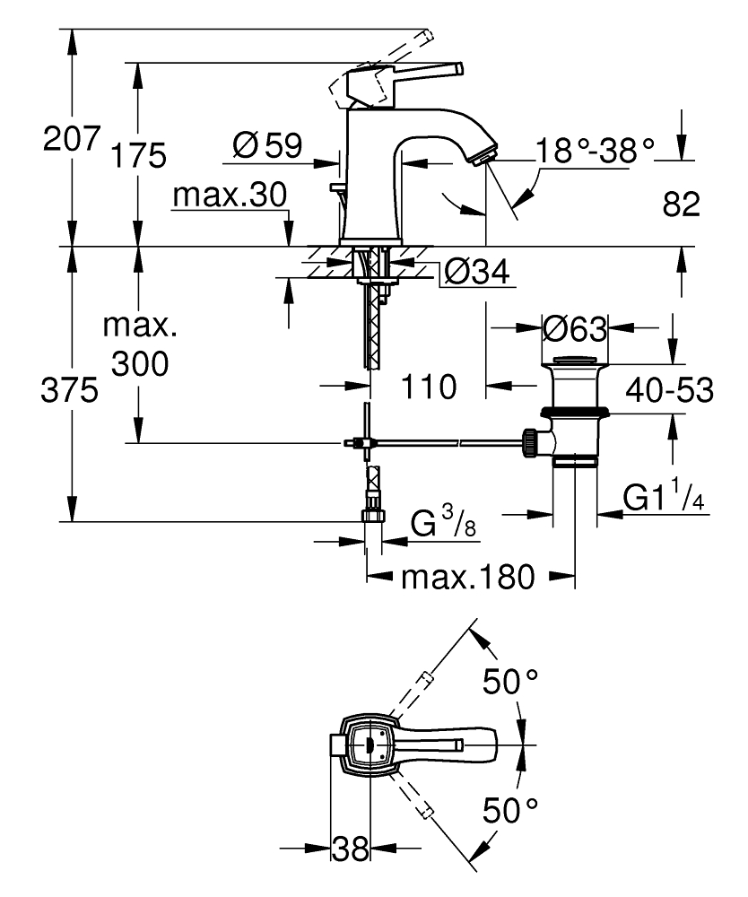 Vòi chậu nóng lạnh Grandera M-Size GROHE 23303IG0
