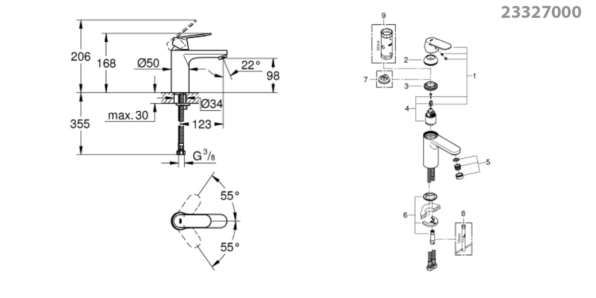 Vòi chậu nóng lạnh Eurosmart Cosmo M Grohe 23327000