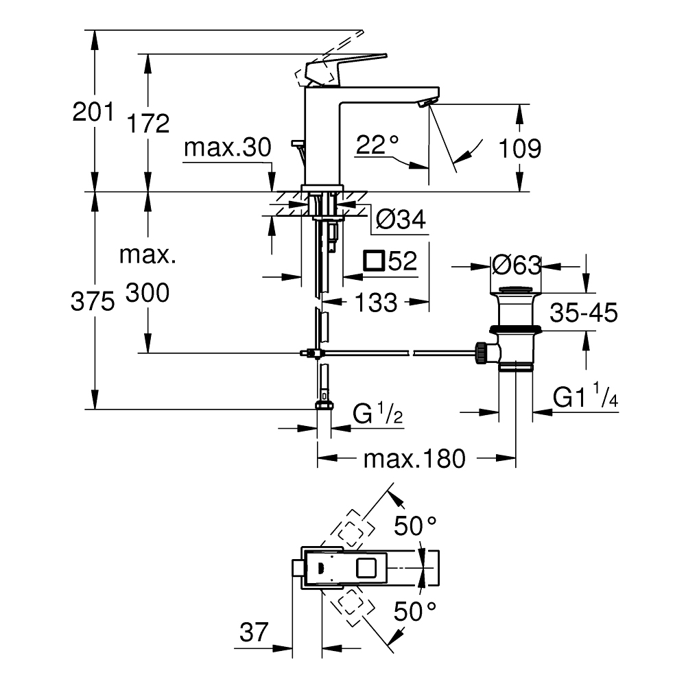 Vòi chậu nóng lạnh M-size Eurocube GROHE 23445000