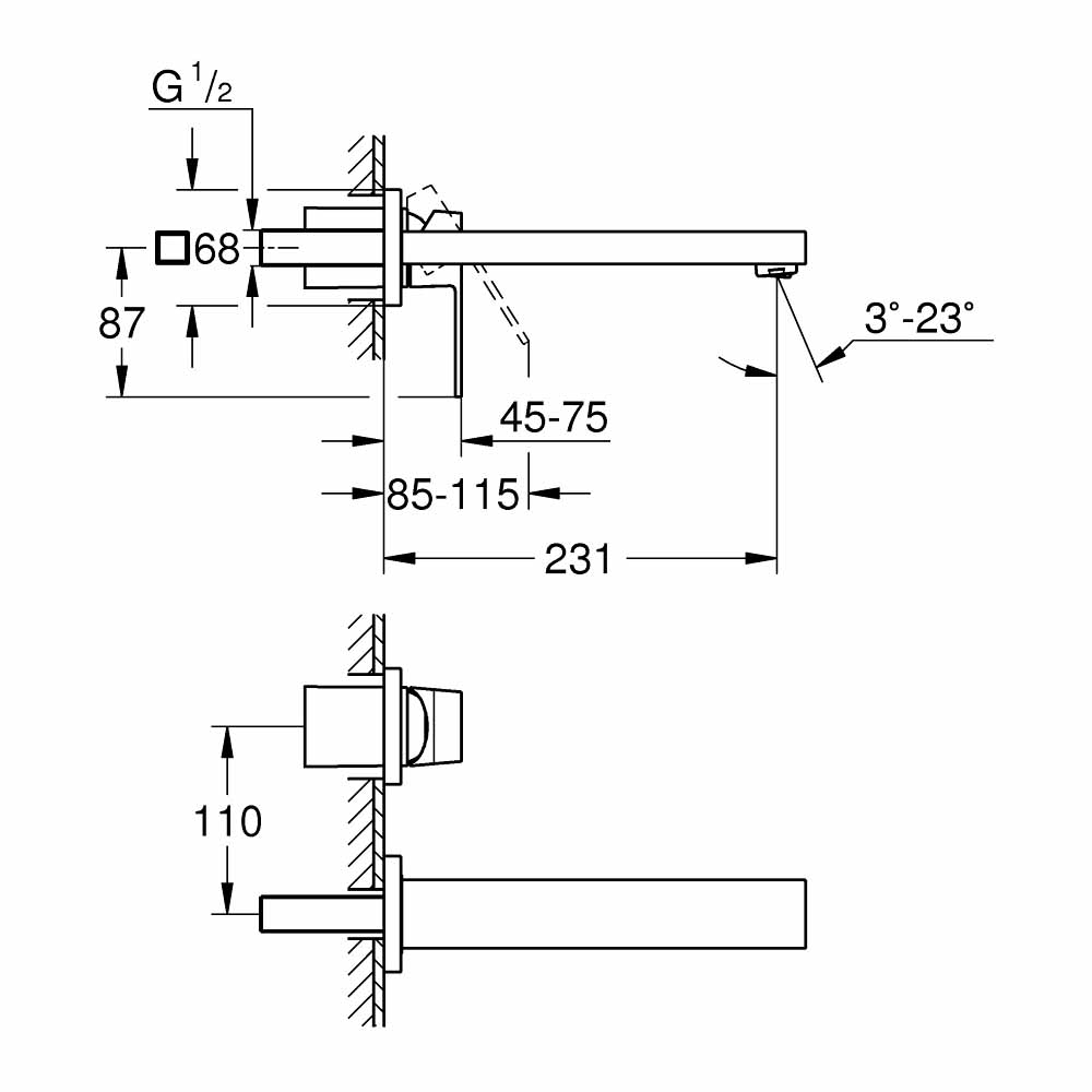 Vòi chậu nóng lạnh gắn tường 2 lỗ Eurocube GROHE 23447000