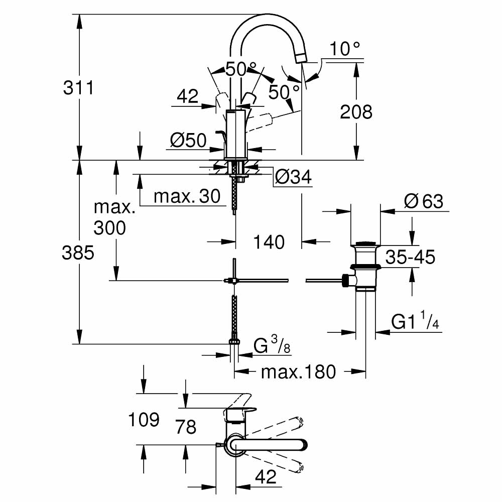 Vòi chậu nóng lạnh Eurosmart GROHE 23537003