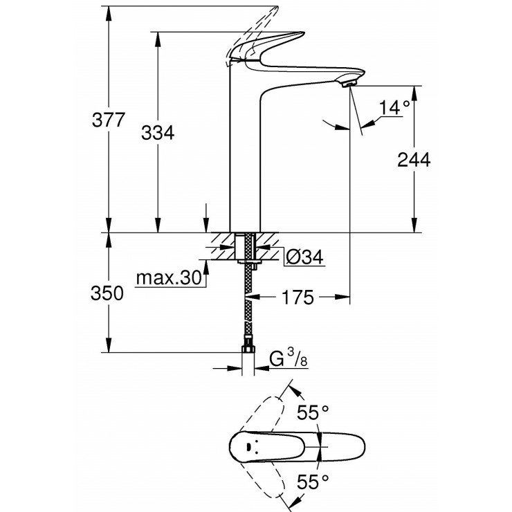 Vòi chậu nóng lạnh Eurostyle Solid XL-size GROHE 23719003