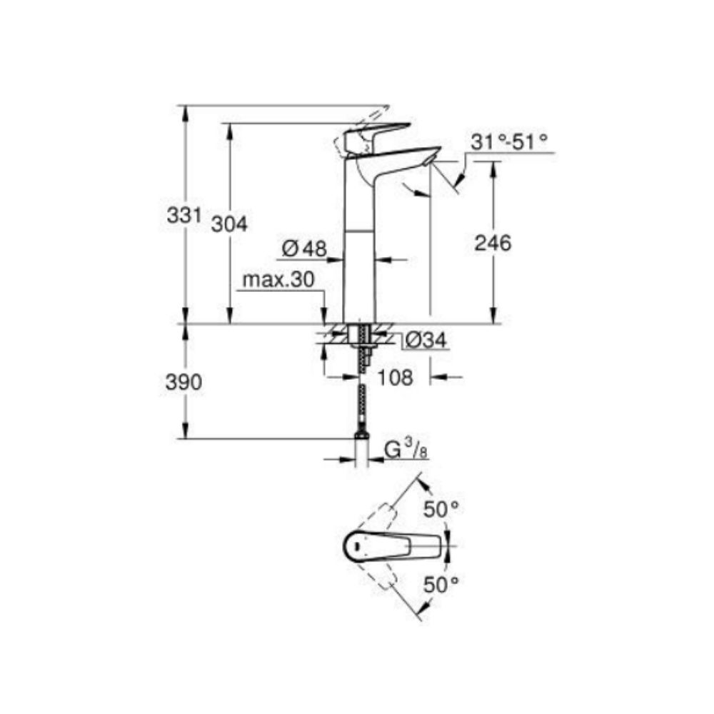 Vòi chậu nóng lạnh BauEdge XL-size GROHE 23761001