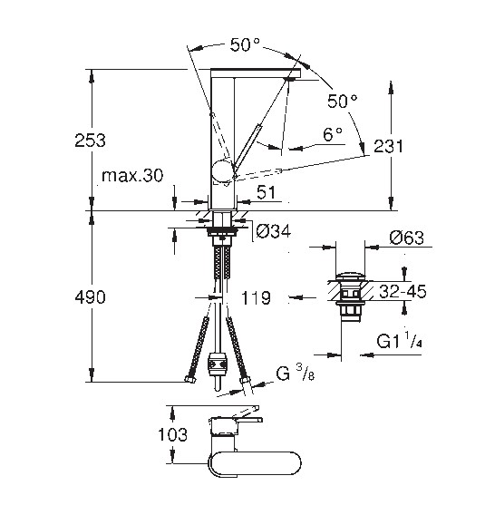 Vòi chậu nóng lạnh plus L-size Grohe 23844003