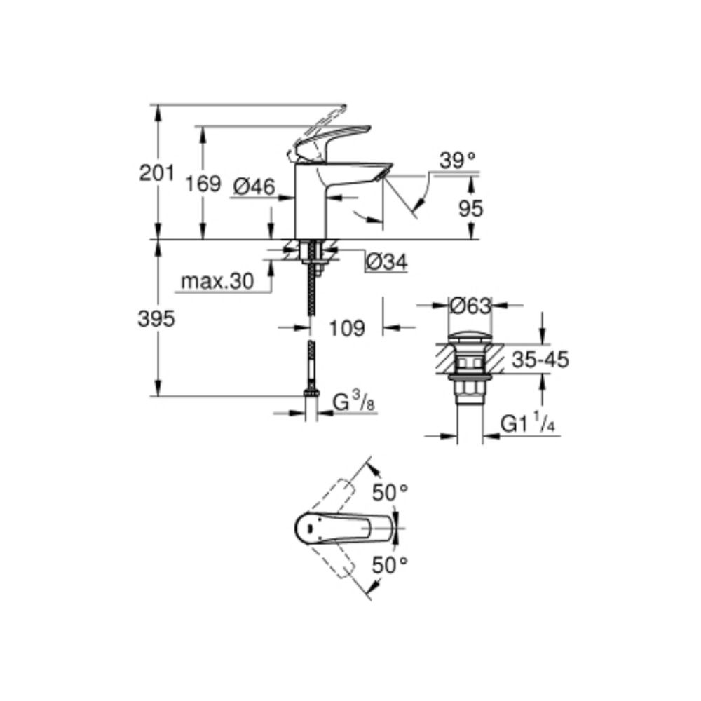 Vòi chậu nóng lạnh Eurosmart S-size GROHE 239222433