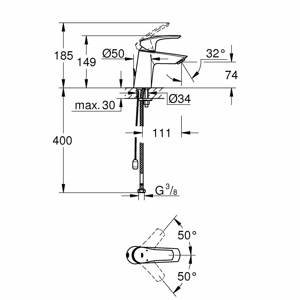 Vòi chậu nóng lạnh Eurosmart GROHE 23966003