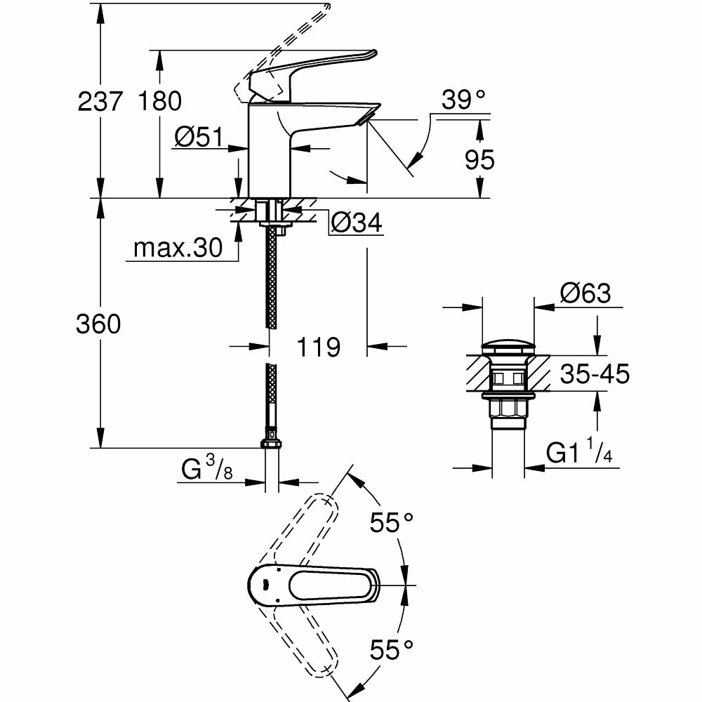Vòi chậu nóng lạnh Eurosmart GROHE 23980003