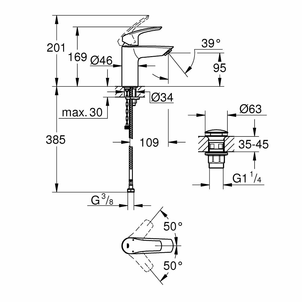 Vòi chậu nóng lạnh Eurosmart GROHE 23988003