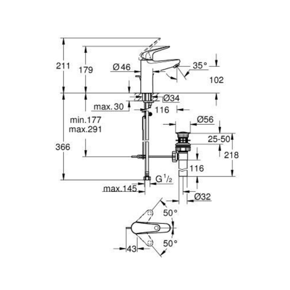 Vòi chậu nóng lạnh Euroeco M-size GROHE 24282001