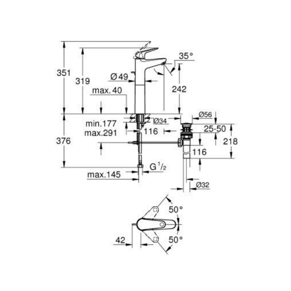 Vòi chậu nóng lạnh Euroeco XL-size GROHE 24283001