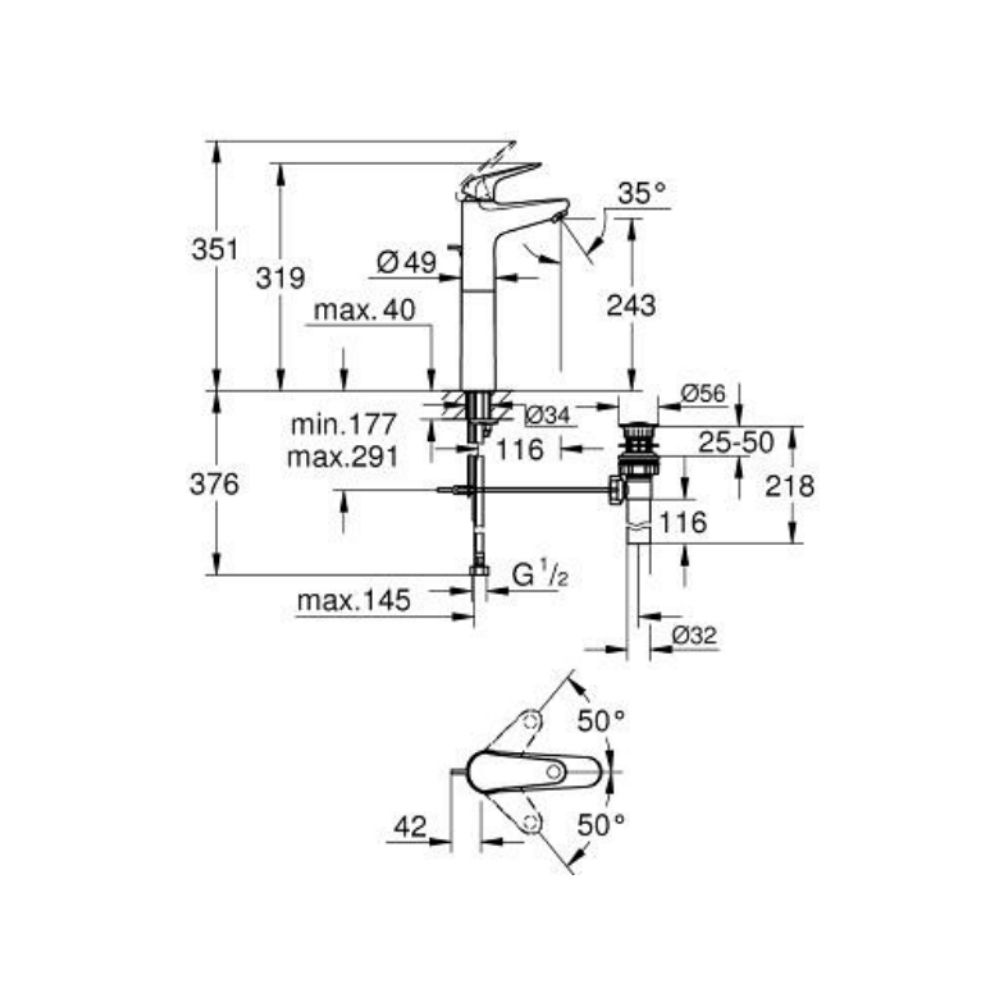 Vòi chậu nóng lạnh Euroeco XL-size GROHE 24288001