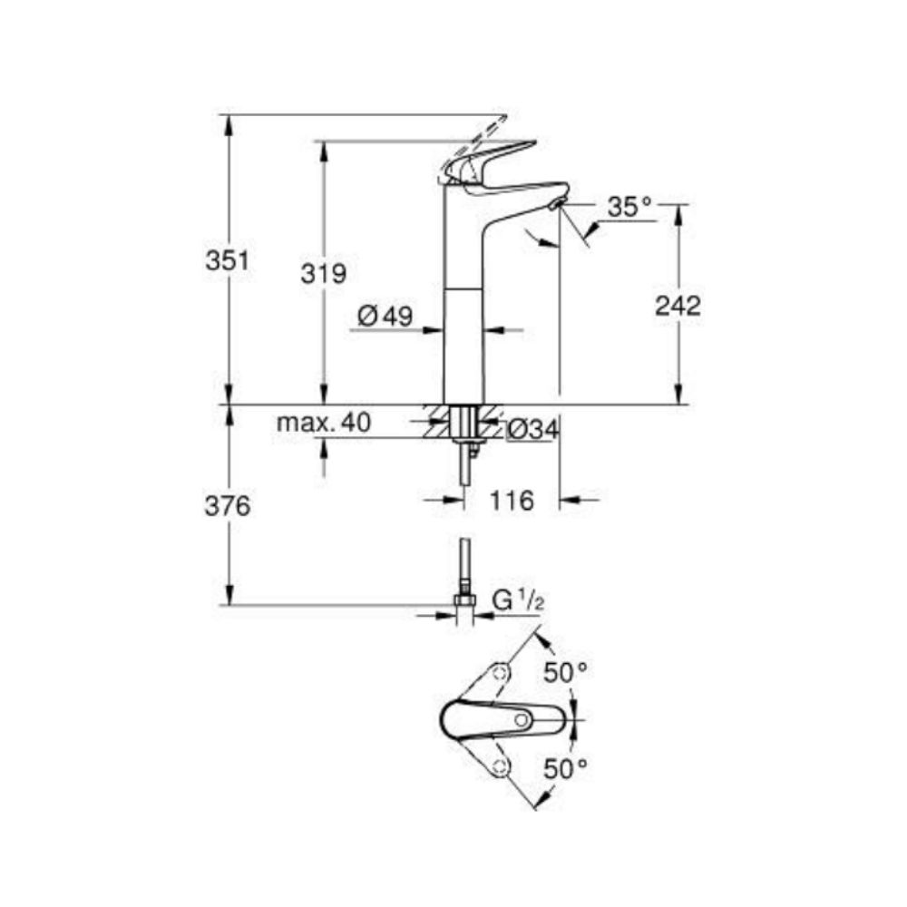 Vòi chậu nóng lạnh Euroeco XL-size GROHE 24289001