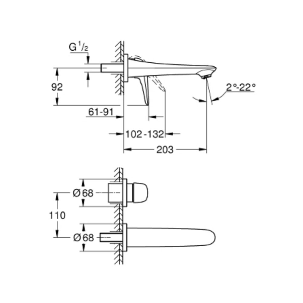 Vòi chậu gắn tường nóng lạnh 2 lỗ Eurostyle M-size GROHE 29097003