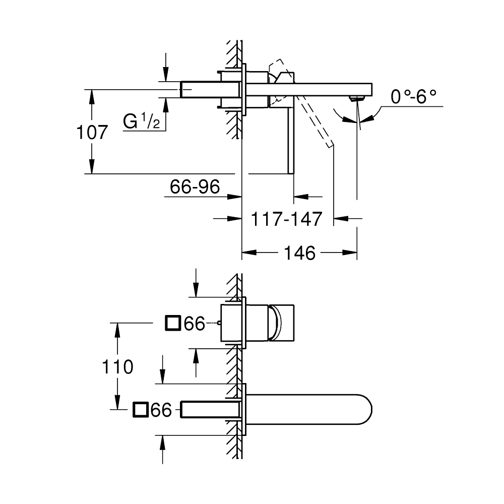 Vòi chậu nóng lạnh gắn tường 2 lỗ Plus GROHE 29303003