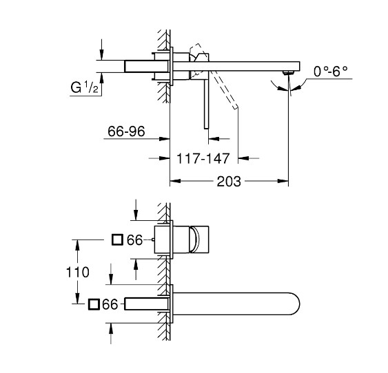 Vòi chậu gắn tường nóng lạnh 2 lỗ Plus L-size GROHE 29306003