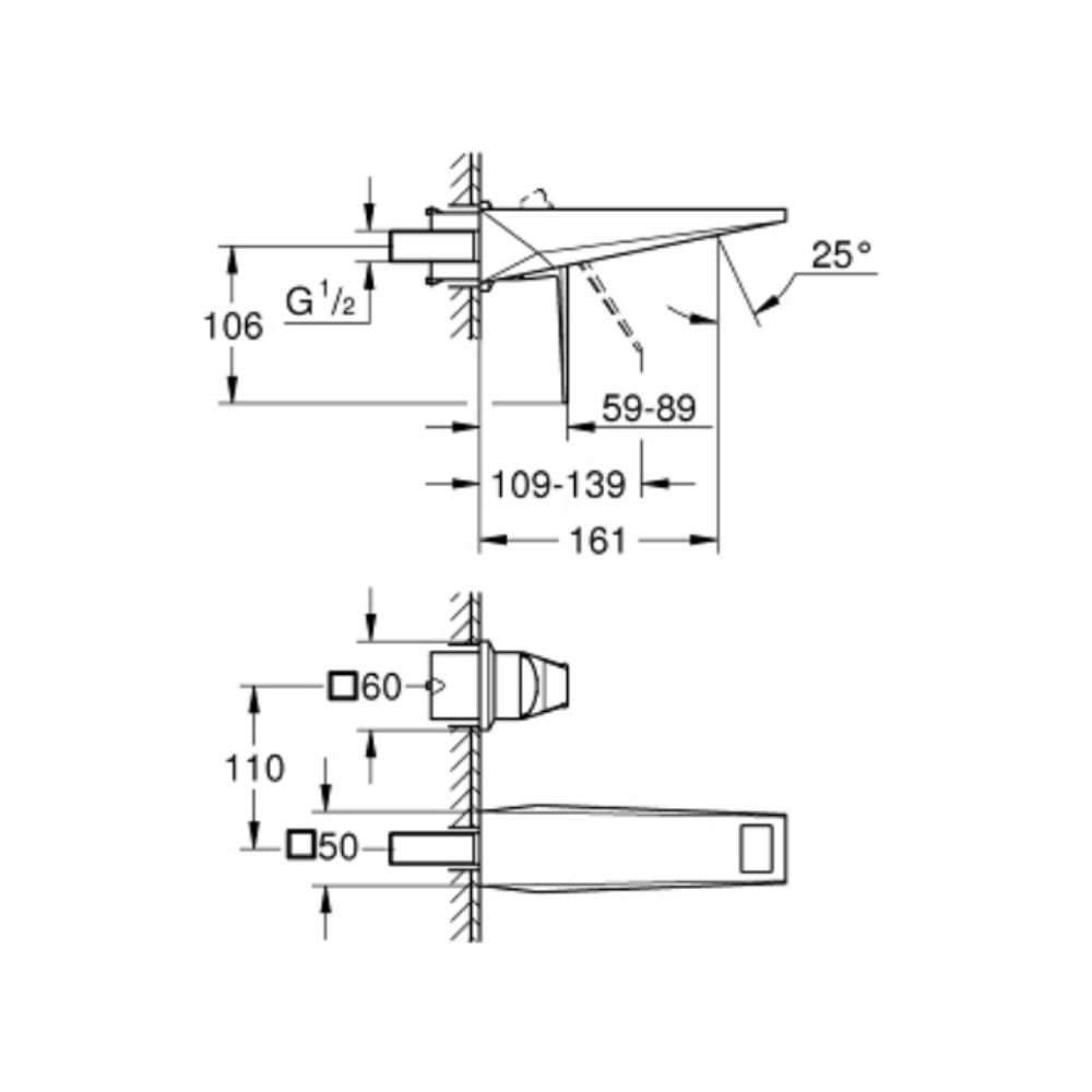 Vòi chậu gắn tường nóng lạnh 2 lỗ Allure Brilliant M-size GROHE 29402000