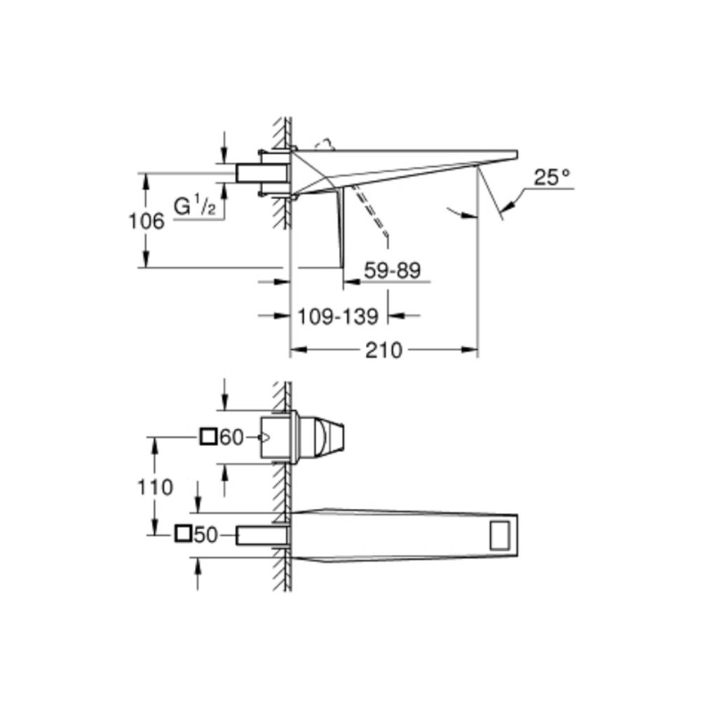 Vòi chậu gắn tường nóng lạnh 2 lỗ Allure Brilliant L-size GROHE 29403000