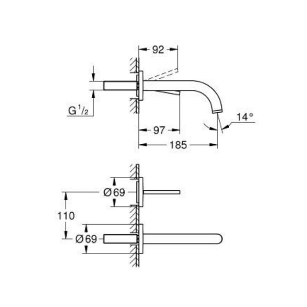 Vòi chậu gắn tường nóng lạnh 2 lỗ Atrio M-size GROHE 29410000