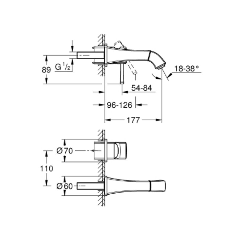Vòi chậu gắn tường nóng lạnh 2 lỗ Grandera M-size GROHE 29416IG0