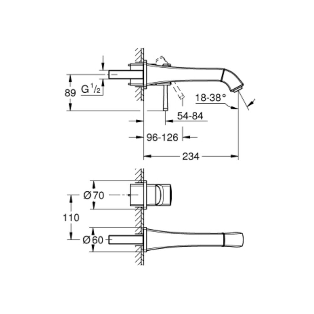Vòi chậu gắn tường nóng lạnh 2 lỗ Grandera L-size GROHE 29417000