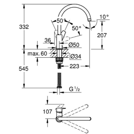 Vòi bếp nóng lạnh BauEdge Grohe 31233001