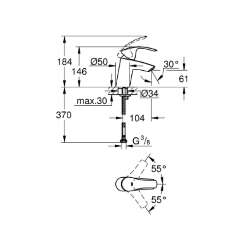 Vòi chậu nóng lạnh Eurosmart S-size GROHE 32467002