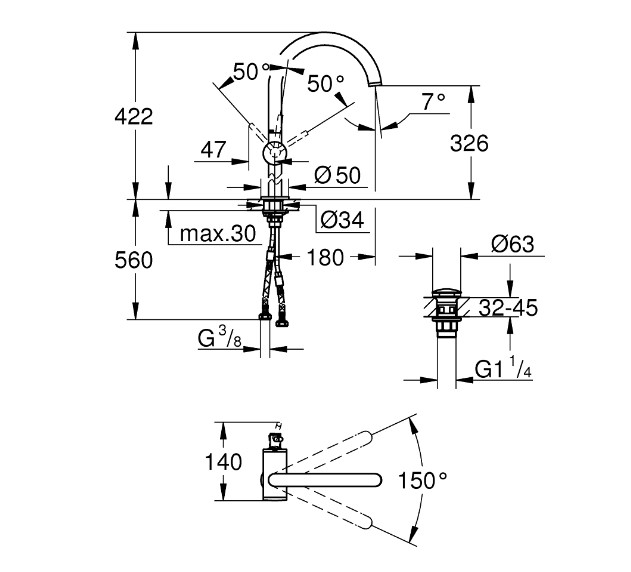 Vòi chậu nóng lạnh Atrio GROHE 32647003