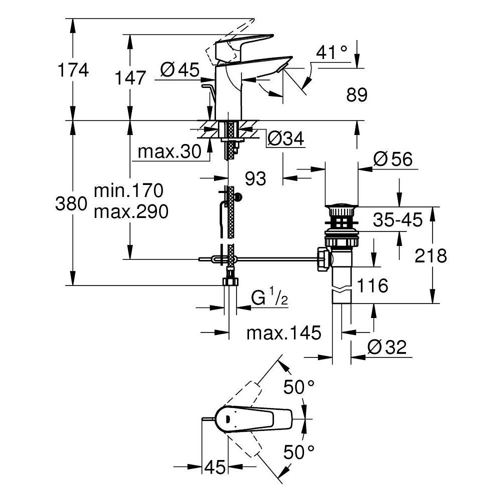 Vòi chậu nóng lạnh BauEdge GROHE 32819001