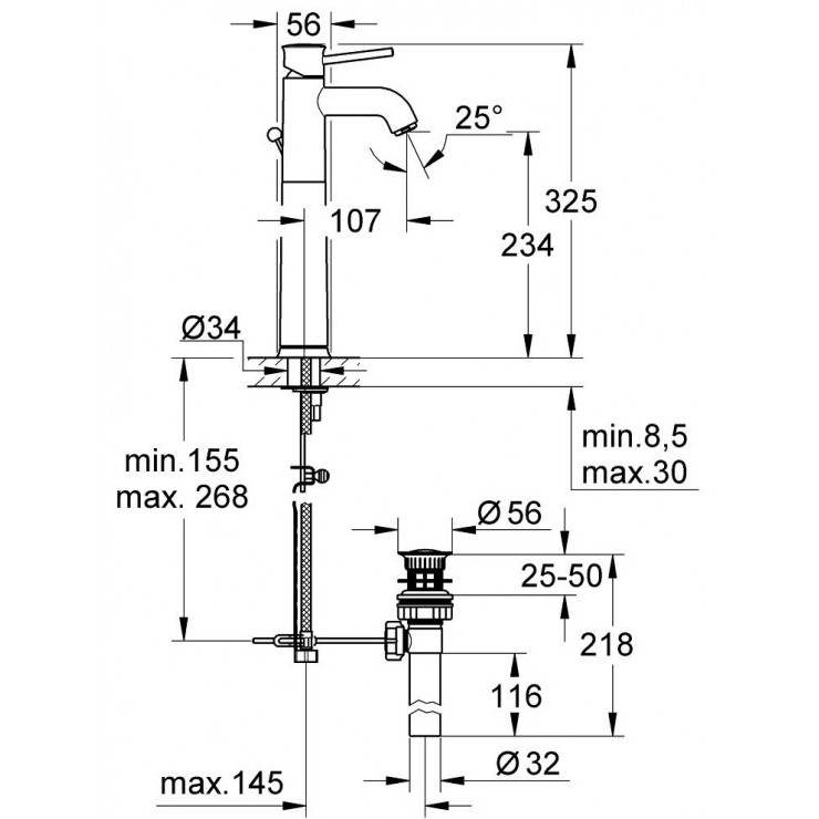 Vòi chậu nóng lạnh BauClassic XL-size GROHE 32868000