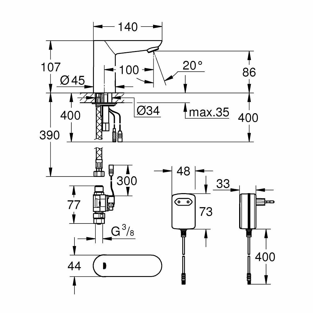 Vòi chậu cảm ứng dùng pin Euroeco Cosmopolitan E GROHE 36269000