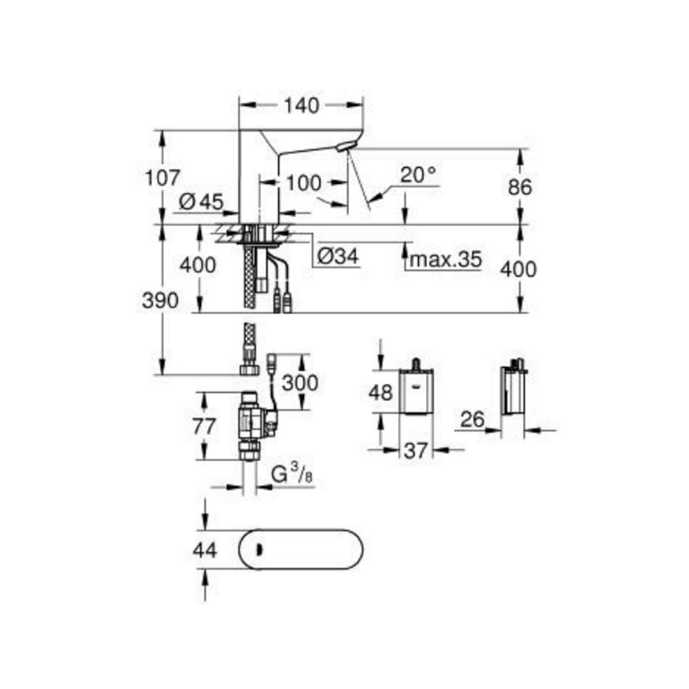 Vòi chậu cảm ứng dùng pin Euroeco Cosmopolitan E GROHE 36271000
