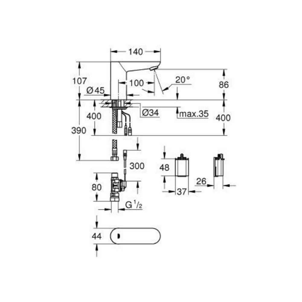 Vòi chậu cảm ứng dùng pin Euroeco Cosmopolitan E GROHE 36272000