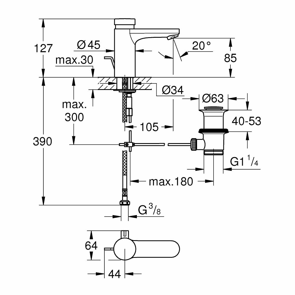 Vòi chậu nhấn tự ngắt nước nhiệt độ Eurosmart Cosmopolitan T GROHE 36318000