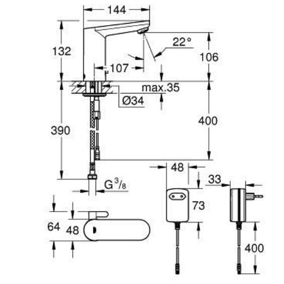 Vòi chậu cảm ứng nóng lạnh Eurosmart Cosmopolitan E Grohe 36325001