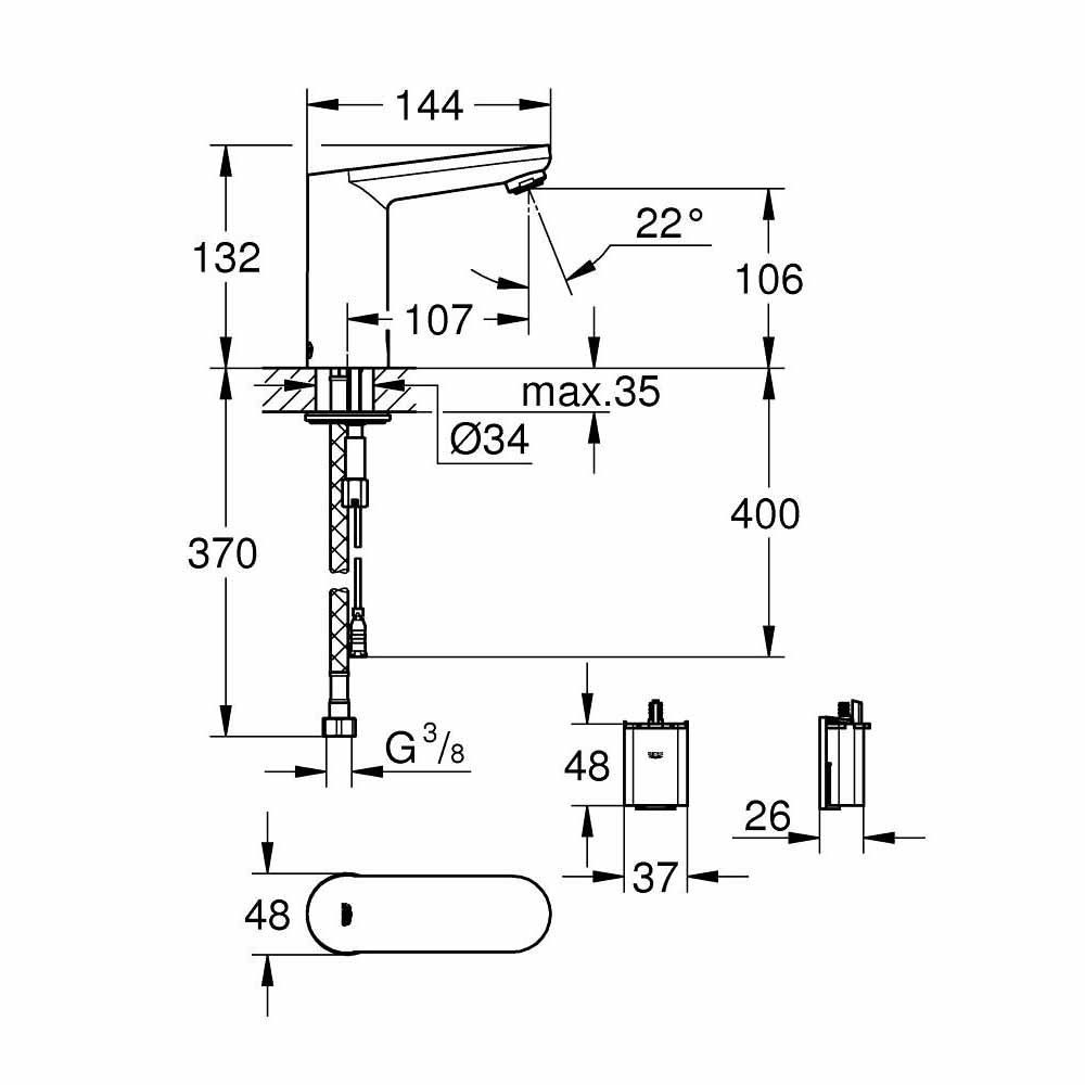 Vòi chậu cảm ứng dùng pin Eurosmart Cosmopolitan E GROHE 36330001