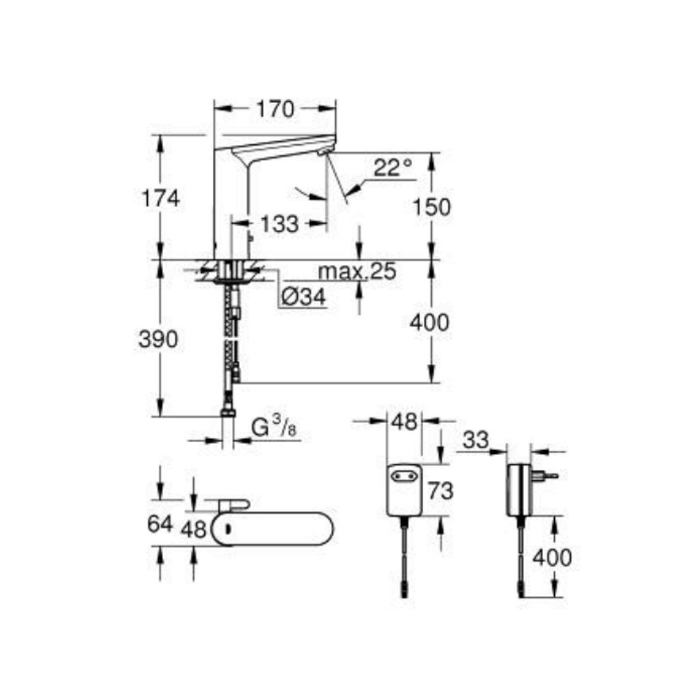 Vòi chậu cảm ứng nhiệt độ dùng điện Eurosmart Cosmopolitan E GROHE 36421000