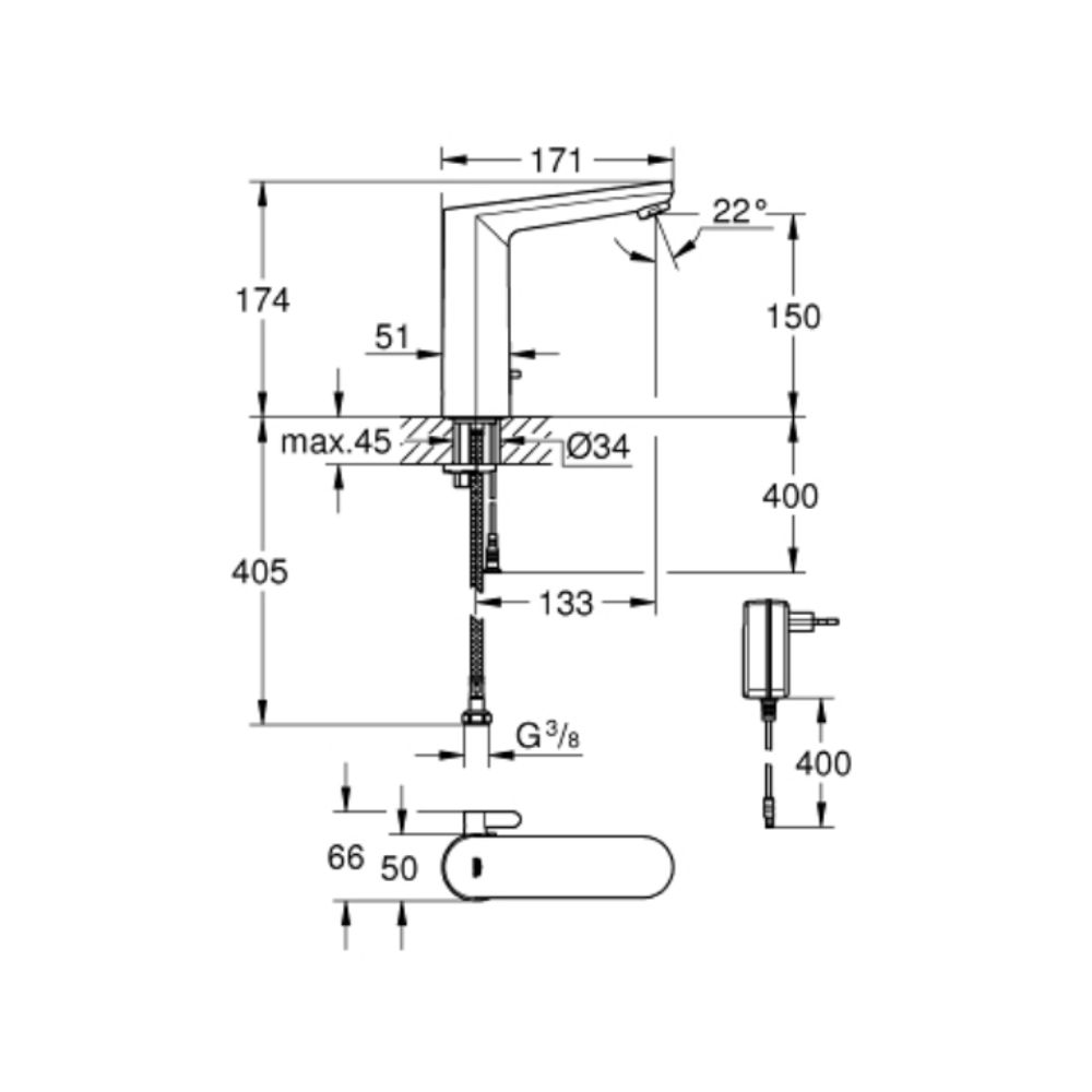 Vòi chậu cảm ứng dùng điện Eurosmart Cosmopolitan E L-size GROHE 36421001