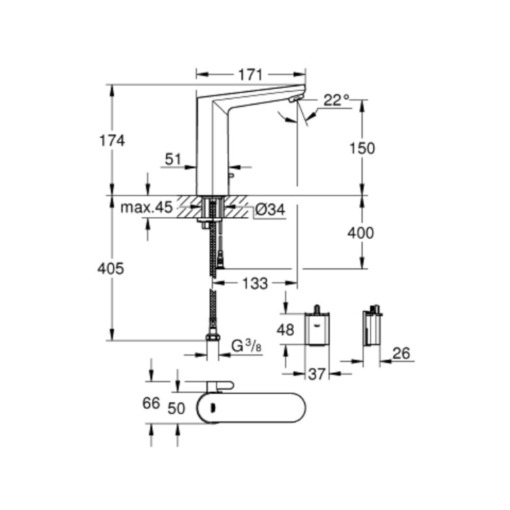 Vòi chậu cảm ứng nhiệt độ dùng pin Eurosmart Cosmopolitan E GROHE 36422001
