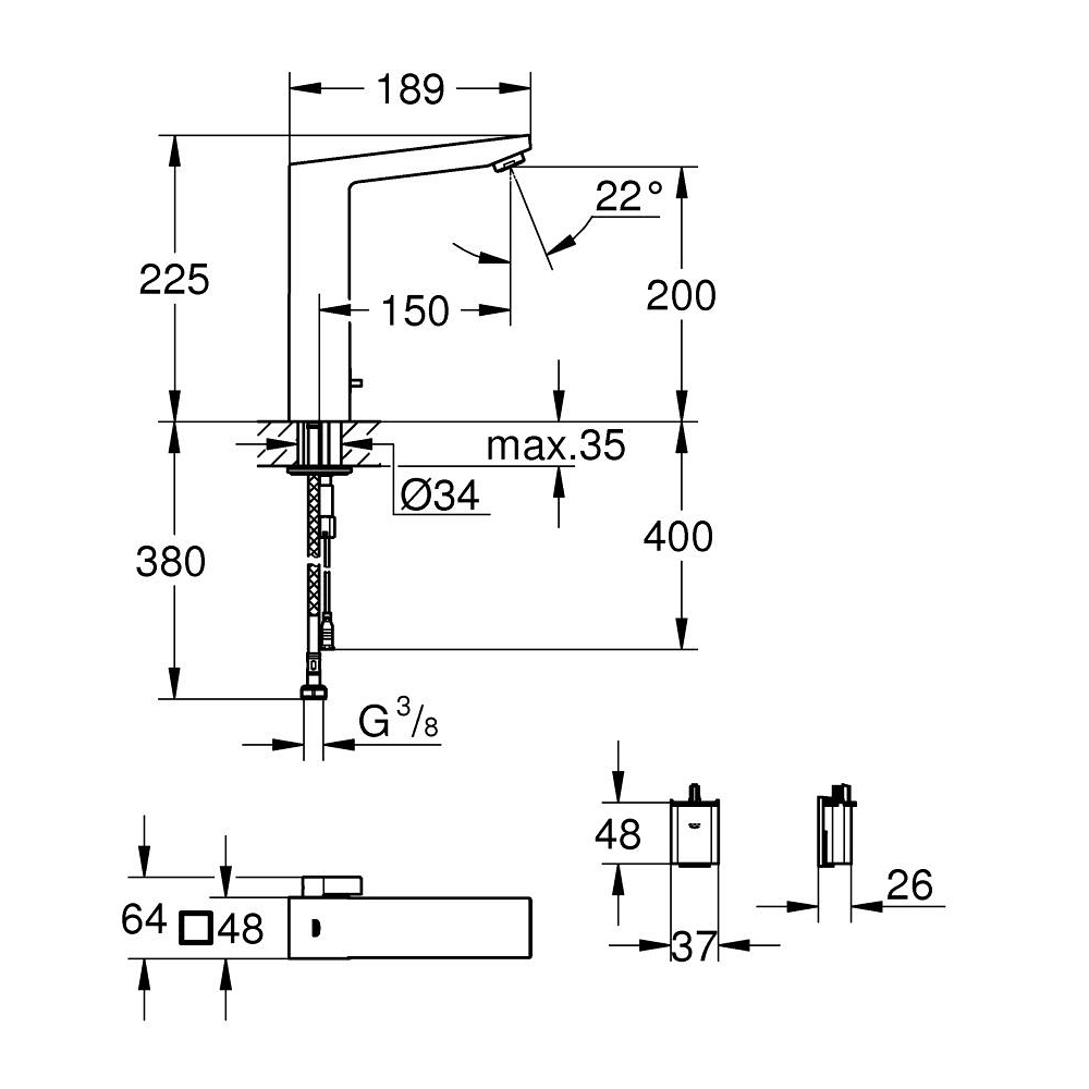 Vòi chậu nóng lạnh cảm ứng dùng pin Eurocube E GROHE 36441000