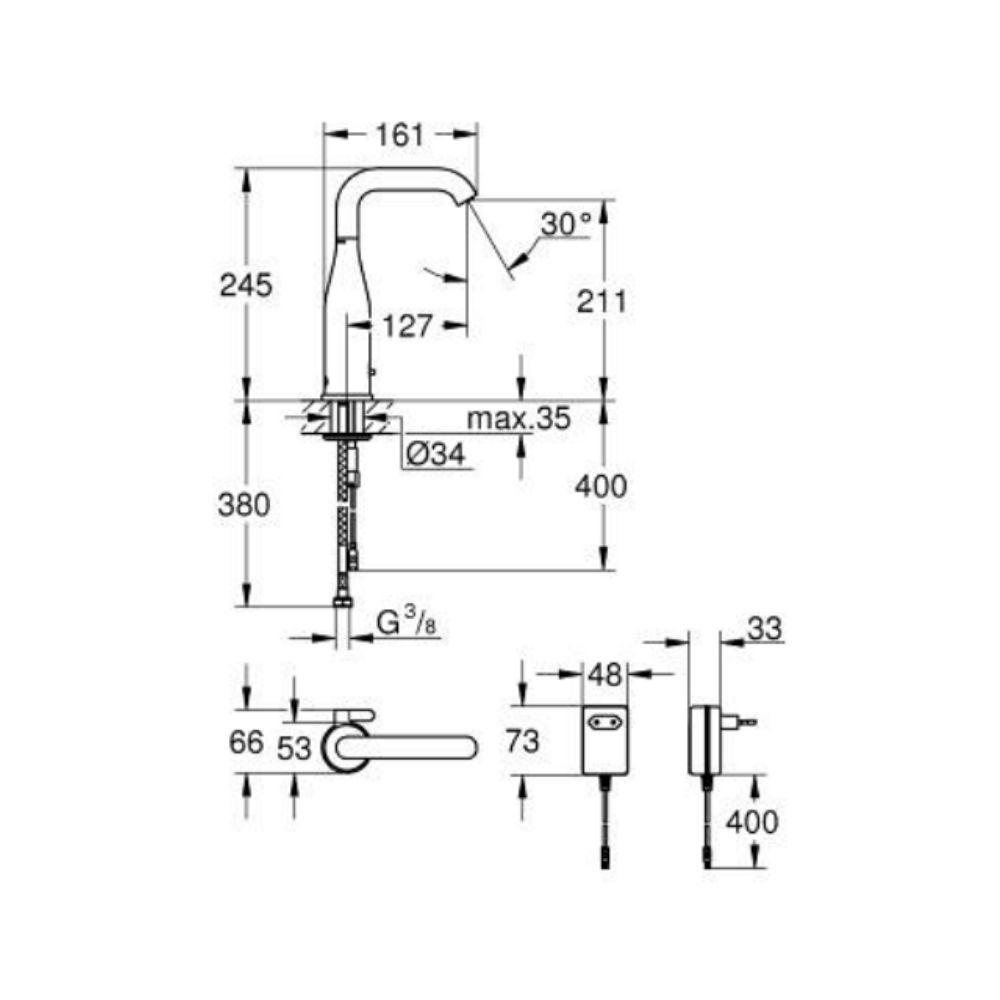 Vòi chậu cảm ứng nhiệt độ dùng điện Essence E GROHE 36444000