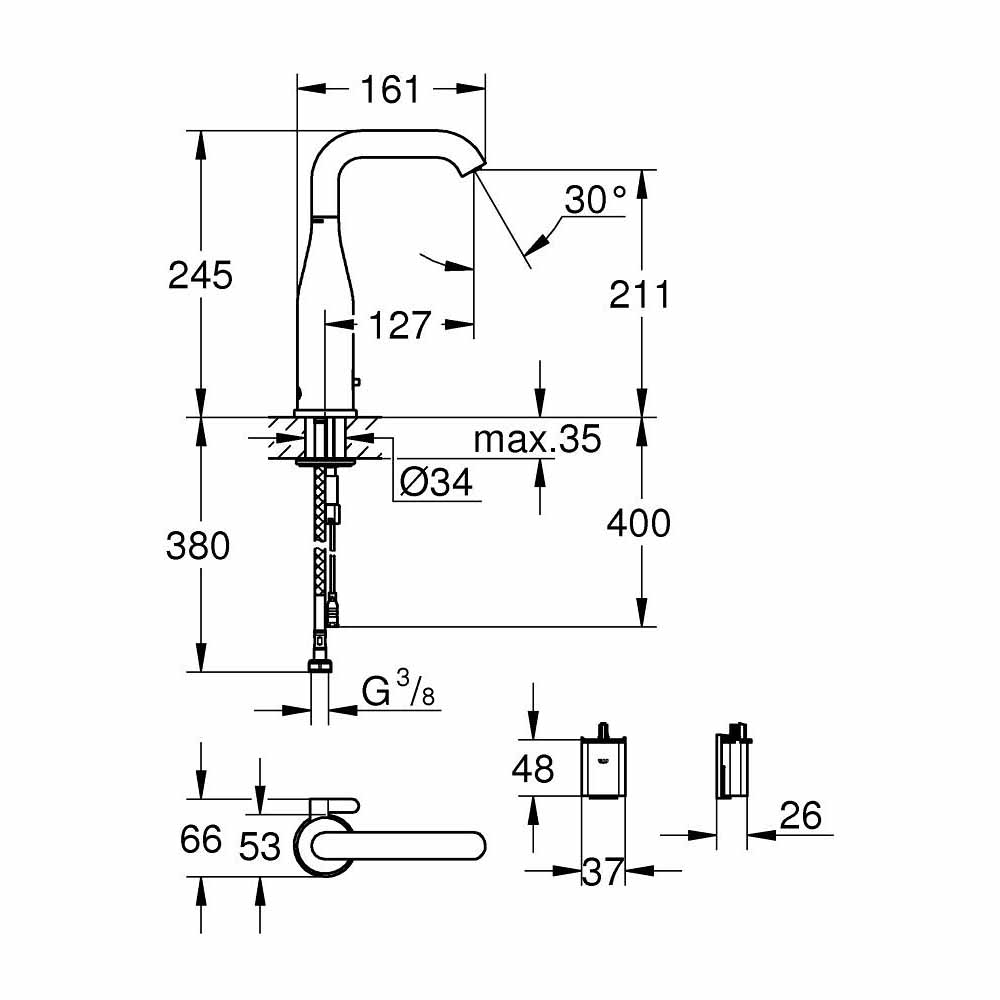 Vòi chậu nóng lạnh cảm ứng dùng pin Eurocube E GROHE 36445000