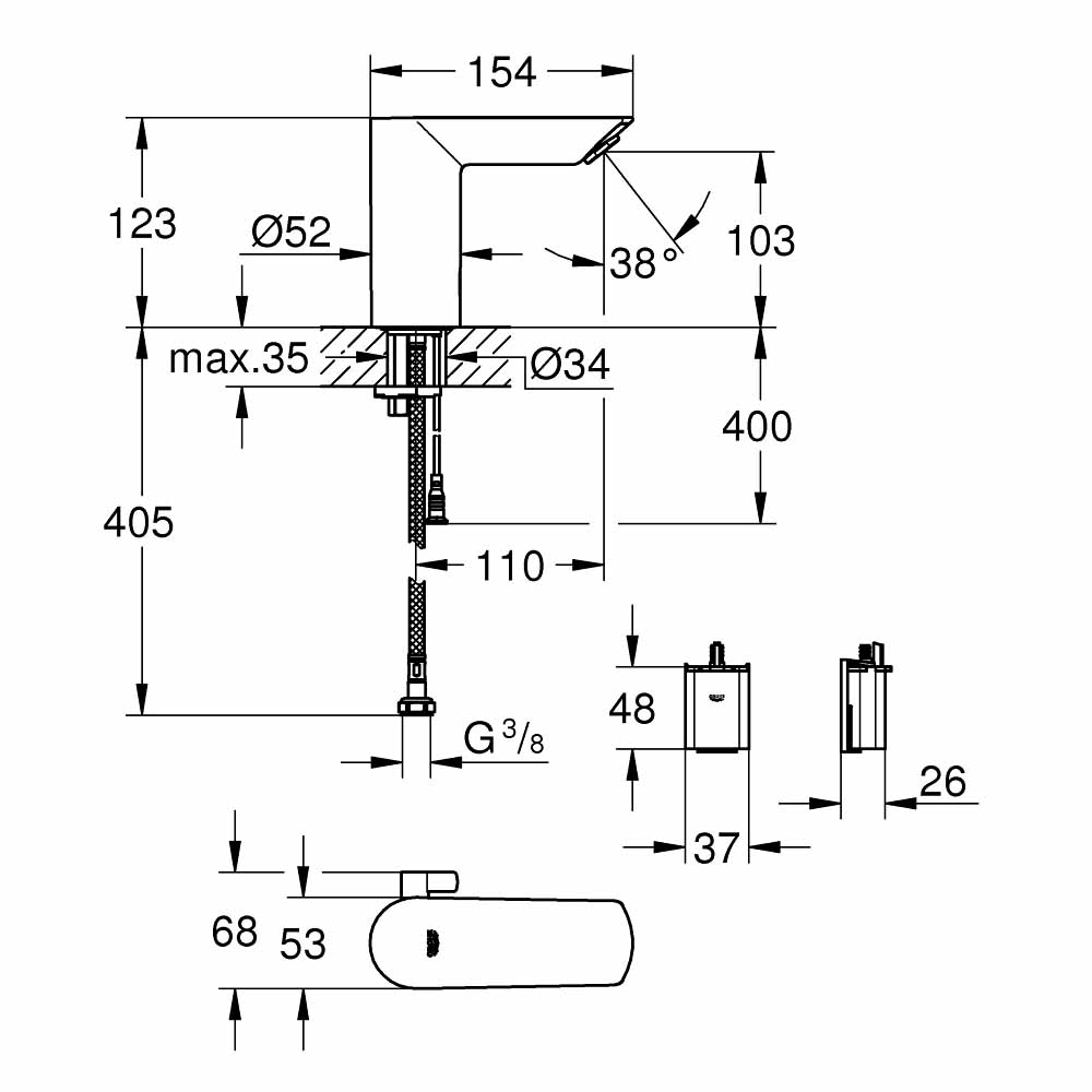 Vòi chậu cảm ứng nhiệt độ dùng pin Bau Cosmopolitan E GROHE 36451000