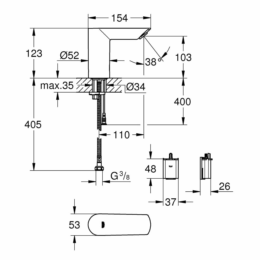 Vòi chậu cảm ứng dùng pin Bau Cosmopolitan E GROHE 36452000