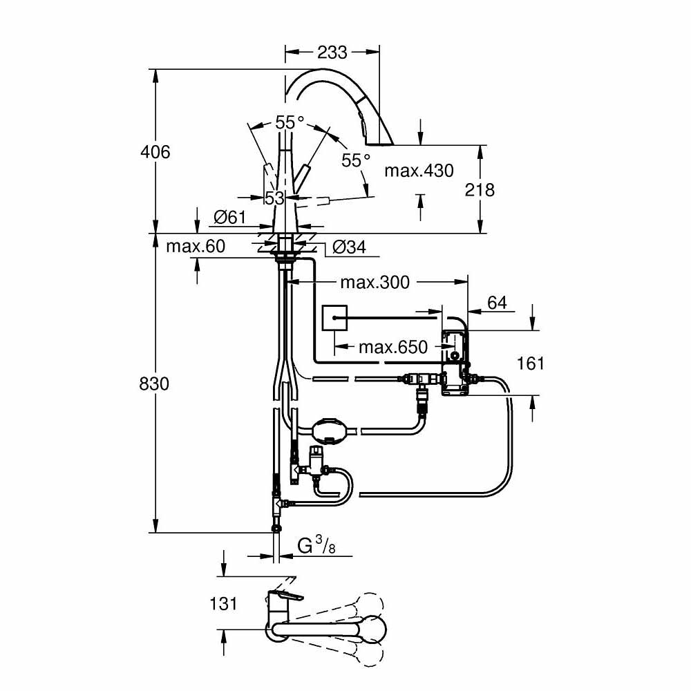 Vòi bếp cảm ứng dây rút nóng lạnh Zedra Touch GROHE 30219002