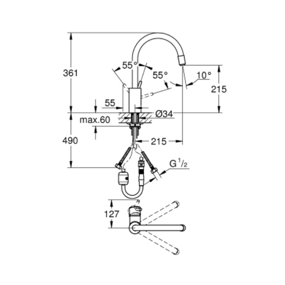Vòi bếp dây rút nóng lạnh Concetto GROHE 31117001