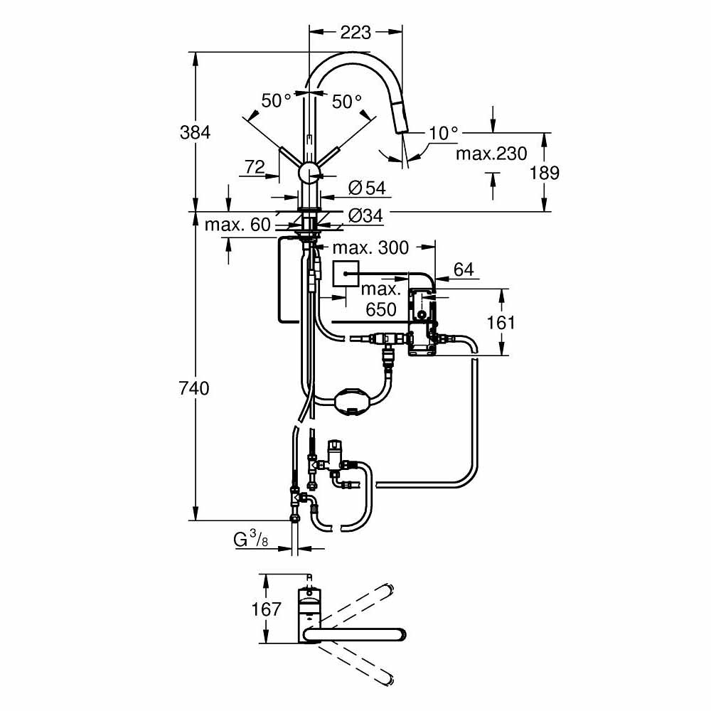 Vòi bếp dây rút nóng lạnh Minta Touch GROHE 31358002